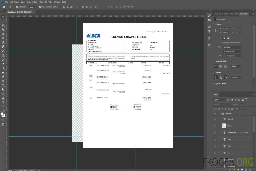 Modèle de relevé bancaire INDONÉSIE BCA, format Word et PDF template Modèle de relevé bancaire INDONÉSIE BCA, format Word et PDF template